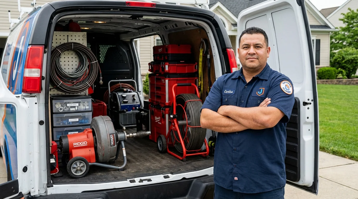Professional drain cleaning equipment and Johns Plumbing LLC plumber in Lakehurst
