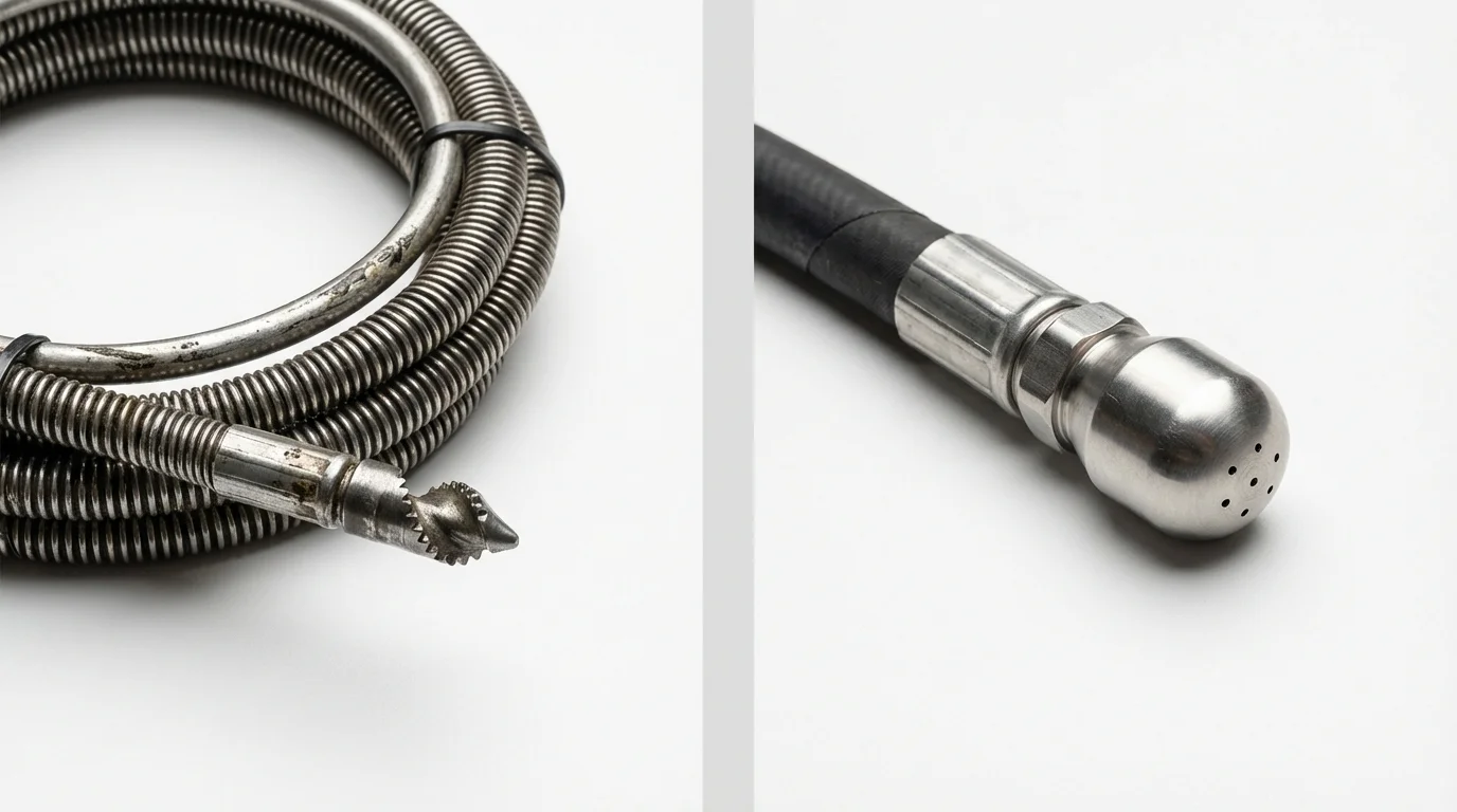 Drain snake cable and hydro jetting nozzle used for drain cleaning in Lakehurst, NJ