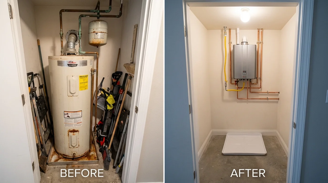Tank water heater versus wall-mounted tankless unit comparison for Lakehurst, NJ homeowners