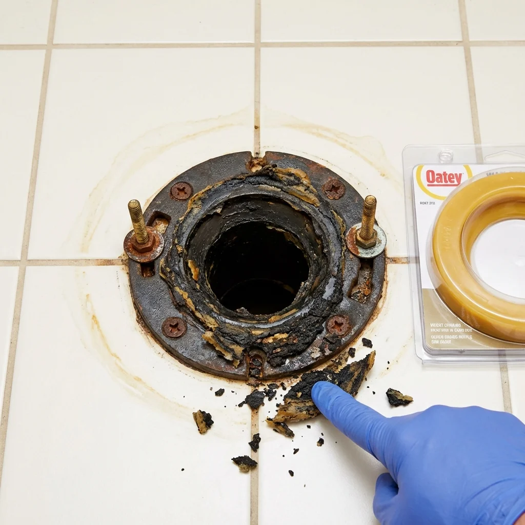 Failed wax ring showing water seepage at the base of a toilet in a Lakehurst, NJ home
