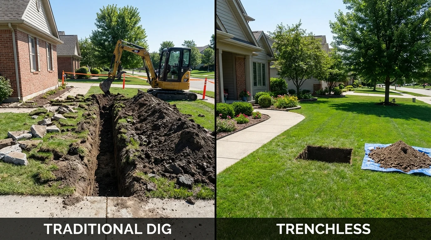 Trenchless sewer repair with minimal yard damage versus traditional excavation in Lakehurst, NJ